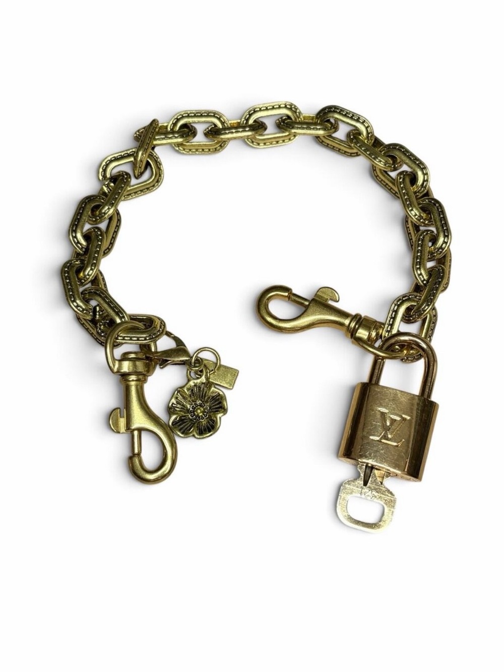 Louis Vuitton Lock & Key #321 w/a Gold Brass Bag Charm Chain w/ Sunflower Charm
